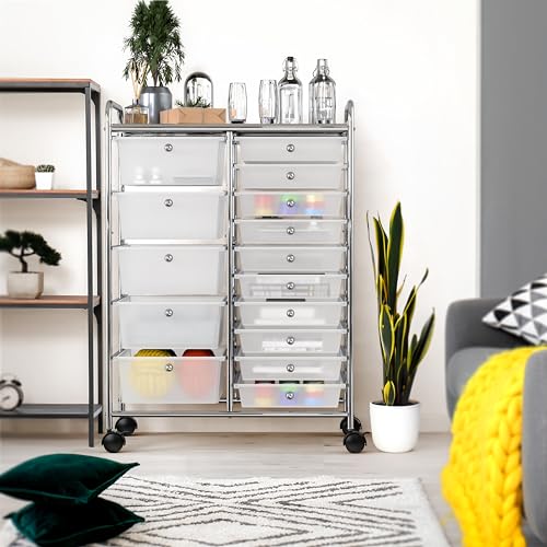 Simple Houseware 15 Drawers Rolling Utility Cart Art Craft Storage, Chrome | 2-Column, 35.8" Height, Lockable Wheels, for School, Office, Art Craft, and Paper Storage - color: Chrome, size: 15 Drawers