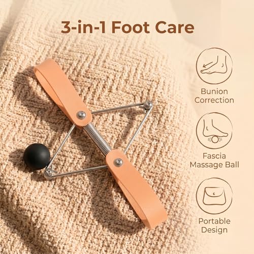 Pilates Toe Corrector with Yoga Ball, Premium Eco-Friendly Leather Toe Gizmo for Foot Pilates & Bunion Relief, Big Toe Alignment Stretcher Exercise Band for Women Men, Apricot