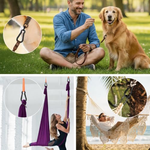 sprookber Stainless Steel Spring Snap Hook Carabiner - 304 Stainless Steel Caribeener Clips, Set of 6 - color: Black, size: 4.7 Inch