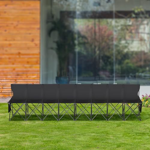 VEVOR Portable Folding Bench, 8 Seats Foldable Sideline Bench, Outdoor Camping Chair with Carry Bag & Backrest, Team Sport Sideline Bench for Football Fishing, No Assembly Instant Seating, Black - color: Black, size: 8 seat