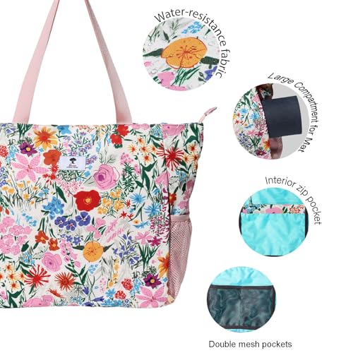 ESVAN Yoga Mat Bag Yoga Tote Carrier Shoulder Bag Carryall Tote for Office,Yoga,Pilates,Travel,Beach and Gym - color: A Pink Flower