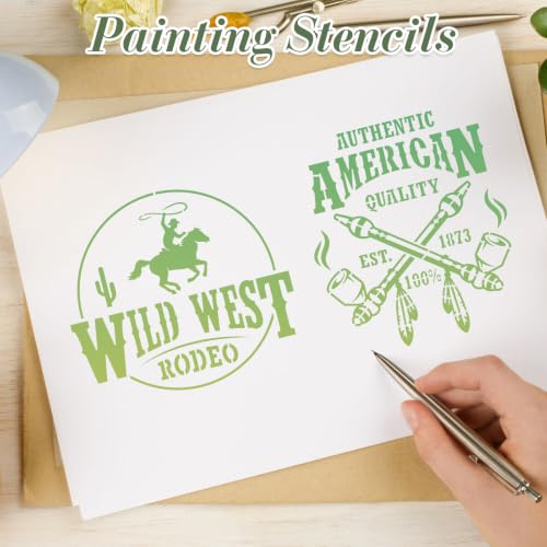 Western Cowboy Stencils for Crafts Reusable 28Pcs Stencils(5.8X5.8 Inch) | DIY Art Painting Stencil Furniture Decor Kit for Wood Embroidery Wall Silk Screen Journaling - color: Cowboy