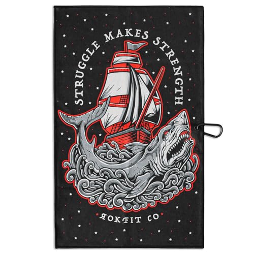 RokFit Gym & Golf Towel – Multi-Use, Quick-Dry, Durable Utility Towel with Bold Graphic and Carabiner Clip (Struggle Makes Strength) - color: Struggle Makes Strength