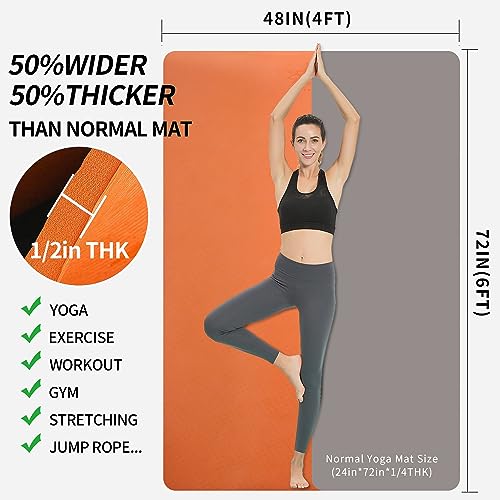 Hatha Yoga Large TPE Yoga Mat 6'x4'x1/2" Extra Thick Non-Slip Exercise Mat - for Yoga Pilates & Home Gym Workouts - color: Orange