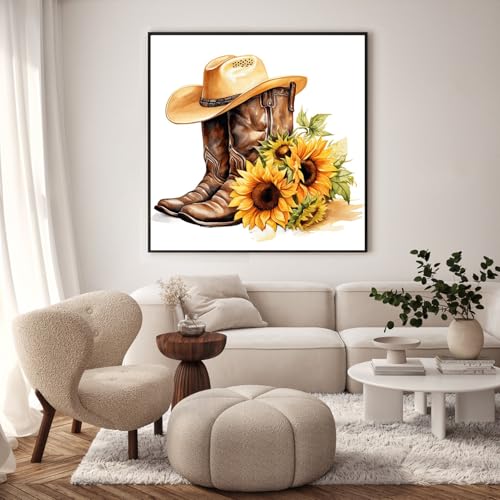 GEEHEIY Framed Paint by Numbers Kit for Adults, Cowboy Boots, 10 x 10 Inch | DIY Adult Paint by Number Kit for Beginners, Farmhouse Wall Decor, Stress Relief Craft Gift, Creative Hobby - color: TRTD1PF301