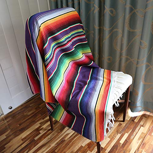 Xplanet 84 X 59 Inch Mexican Serape Blanket Bay Window Blanket, Mexican Tablecloth Serape Tatami Blanket Bed Blanket Table Cover Tapestry Blanket Picnic Mat for Mexican Party Wedding Decorations - color: Purple