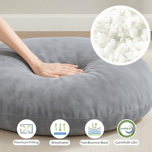Codi 32" Floor Pillow, Large Meditation Cushions for Adults, Grey | Removable machine-washable covers, shredded memory foam filling, soft floor seating for reading, relaxing and yoga - color: Grey, size: 1 Pack