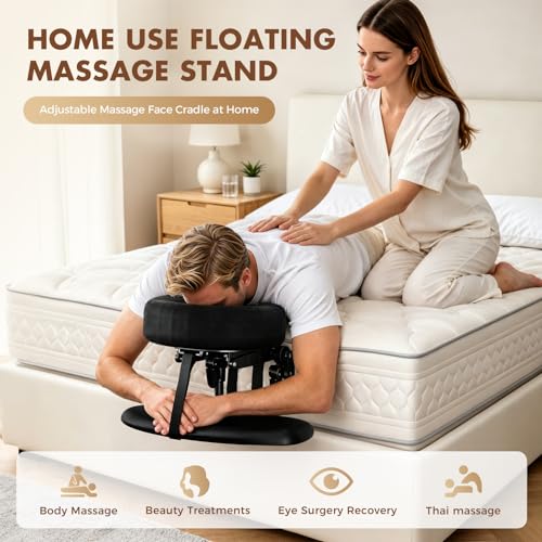 Massage Headrest for Bed, Adjustable Massage Face Cradle at Home, Portable Massage Table Kit for Sleeping Mattress, Face Down Pillow for Face Support & Post Eye Surgery Recovery(with Armrest Shelf ) - color: absolute black
