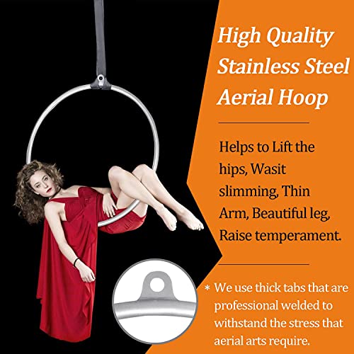 DASKING Professional Aerial Hoop Kit - 85cm (33.5")/90cm (35.4") Aerial Ring Set, 2-Ton Safety System Anti-Slip Grip & Portable Storage Bag - color: black,grey,green,pink,steel, size: 90CM/32MM