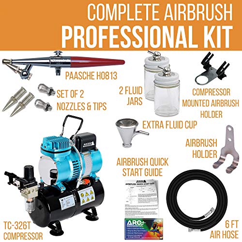 PAASCHE H-SET AIRBRUSH w/Quiet AIR COMPRESSOR with TANK