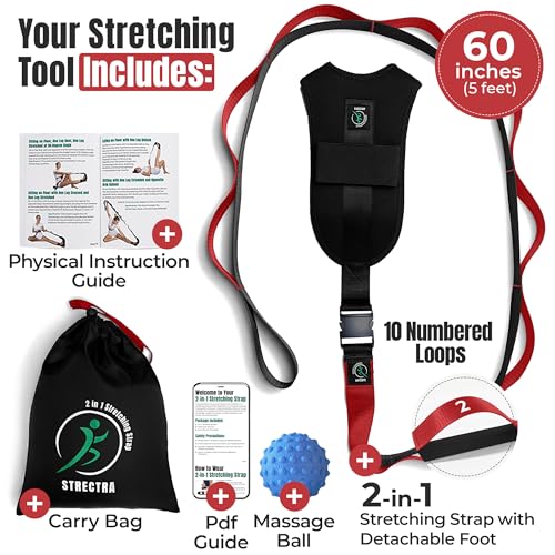Stretch Strap with Loops Physical Therapy - Full Body Exercise Straps for Stretching with Detachable Foot - Leg & Calf Stretcher for Plantar Fasciitis, Physical Therapy, Pain Relief, and Flexibility - color: Red