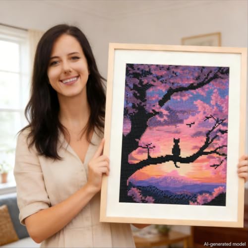 TOPCLTV Cherry Blossom Diamond Art Kits for Adults, Pink Flower Diamond Painting for Beginners DIY Round Full Drill Sunset Diamond Dots Gem Art Home Wall Decor Present12×16IN - color: HS028-1