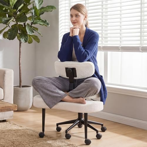 DUMOS ADHD Meditation Chair, Cross Legged Home Office Desk Chair - color: Teddy Fabric White
