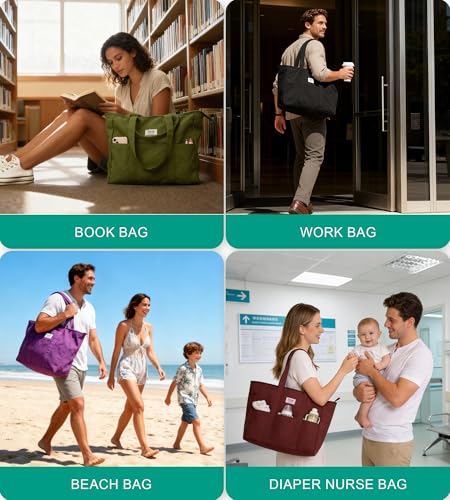 Bagelite Extra Large Canvas Tote for Women Men, Utility Work Bag with Zipper - color: Blue