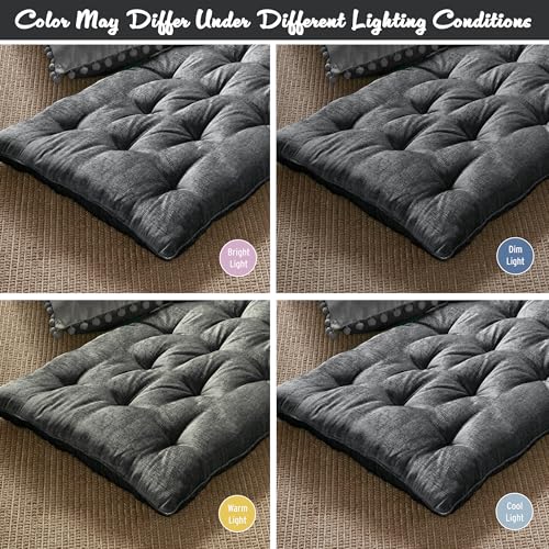 Intelligent Design Foldable Lounge Floor Pillow 27" x 74" Charcoal | Edelia Poly Chenille Soft Sheen Cushion, Tufted Seat for Meditation, Game Playing, Yoga, Reading with Travel Wrap - color: Charcoal