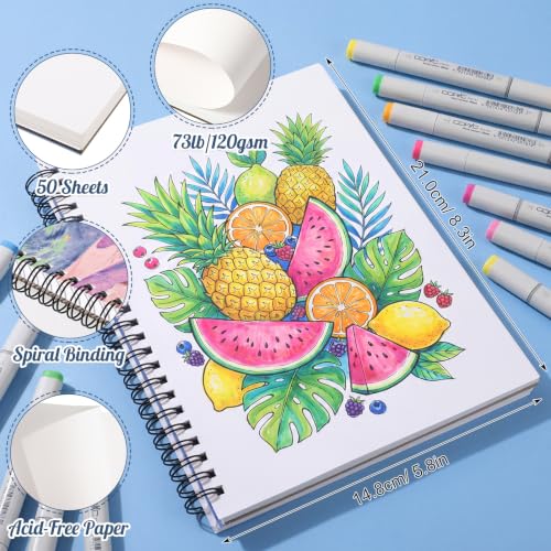 5.8×8.3 Marker Pad, 50 Sheets, Smooth Acid-Free Paper for Markers | Bleed-Resistant Coated Paper, Lay-Flat Binding, for Alcohol Markers, Fineliners, Pencils, Calligraphy - color: Time Storm, size: 5.8×8.3 Inch (50 Sheets )