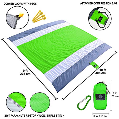 ECCOSOPHY Sandproof Beach Blanket, Oversized Sand Free Mat 9x10 ft - color: Green