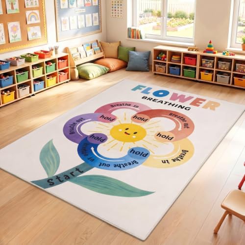 6 x 9 ft Flower Calming Corner Rug, Breathing Exercise Mat - color: Rainbow, size: 6' x 9', style: Sun