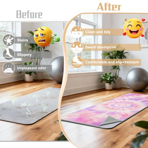 Yoga Mat Towel Non Slip Ultra-Absorbent Hot Yoga Towel, Super Stylish Printed Sweat Hot Yoga Towel, Ideal for Home, Workouts, Pilates, Yoga, 72 x 27in, Purple & Pink Tie Dye - color: Purple & Pink Tie Dye