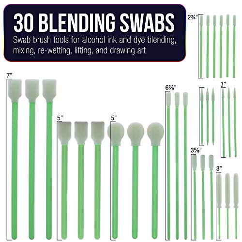 U.S. Art Supply 30 Alcohol Ink Blending Swabs - Foam Tip Brushes | Assorted Shapes and Sizes - Mixing, Blending, Re-Wet, Lift Ink, Dye, Paint, Drawing on Yupo Paper, Art and Craft Mediums