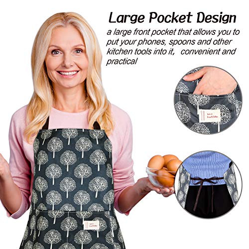 SATINIOR 3 Pcs Waterproof Kitchen Apron with 2 Pockets - color: Black and Grey