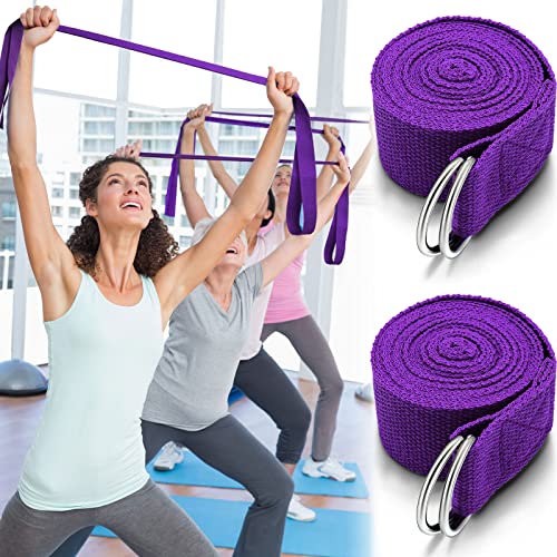 6 Pcs Yoga Straps for Stretching 8 Ft, Safe D Ring Buckle - color: Purple