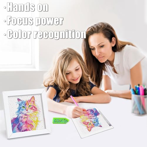 geesfayan Diamond Art Kits for Kids Ages 8-12,6 Inch DIY Gem Art Painting with 7 Inch Frame, Complete Starter Kit for Beginners, Creative Arts & Crafts Gift for Girls & Boys (Cat) - color: Cat