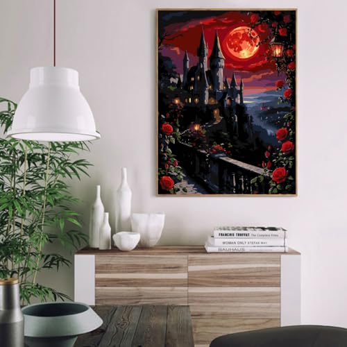 VIGEGU Roses Castle Paint by Numbers Kit for Adults Beginner 16x20 Inch | Easy Adult Paint by Number Kits on Canvas DIY Painting for Beginners Art by Numbers for Home Wall Decor - color: MT6264