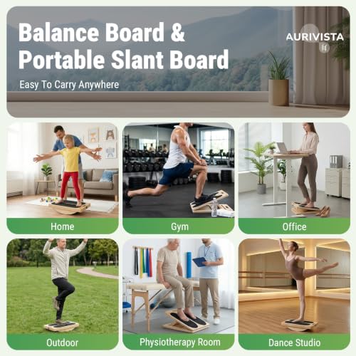 Wooden Slant Board, 2-in-1 Adjustable Calf Stretcher, 300lb | 180° Adjustable,6 Angle,withTraining Poster,Portable Incline Board,Physical Therapy,Ankle Stretching