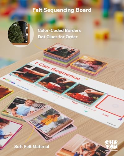 CHEFAN Sequencing Cards for Kids, Speech Therapy Sequence Game with Board, Preschool Kindergarten Storytelling Sentence Building Learning Activities (4 Steps) - size: 4-Step Board