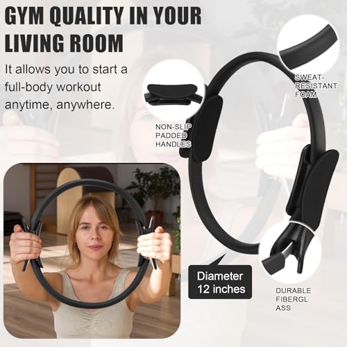 Silipull 10 Pcs Pilates Ring Blocks Set for Women Home Yoga Equipment Accessories Pilates Ring Circle and Ball Workouts Gift Include Ball Yoga Circle Resistance Bands Block Straps Gym Bag - color: Red