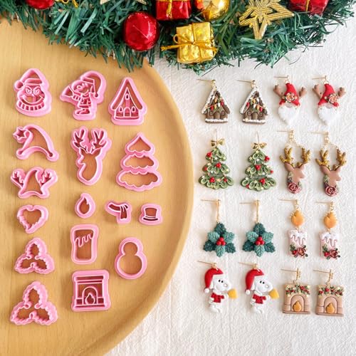 Keoker Christmas Clay Cutters, 16 Shapes Polymer Christmas Clay Cutters for Earrings - color: Whitecolor B