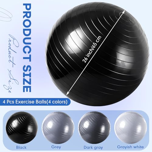 Leyndo 4 Pcs 26 Inch Yoga Exercise Ball Pilates - color: Gray Black Set