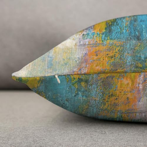 TKS MITLAN Sun Ball in Yellow and Turquoise Pillow Covers 18x18 Inch Abstract Original Painting on Canvas Linen Couch Bed Sofa Car Waist Cushion Cover 18 x 18 inch - color: Sun Ball, size: 18" x 18" (Pack of 1)