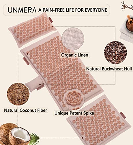 UNMERA Acupressure Mat and Pillow Set,Natural Linen & Coconut Fiber Filling - color: Pastel Pink