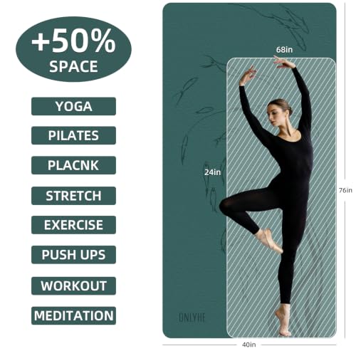 Extra Wide Yoga Mat 76"x40"x10mm TPE Non-Slip Fitness Exercise Mat - color: Green + Orange