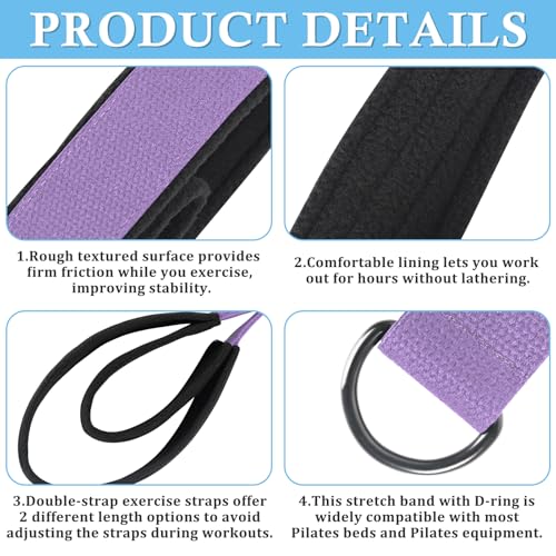 2PCS Pilates Double Loop Straps for Reformer Feet | Comfortable Enhanced Thickness, Fitness Pilates Double Loop D-Ring Exercise Straps for Home Gym Workout - color: Purple