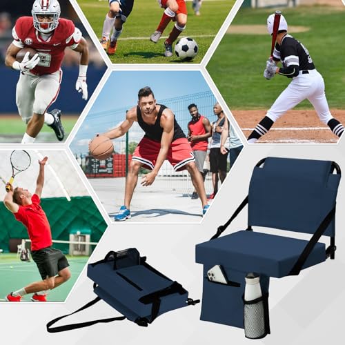 2pcs Stadium Seat for Bleachers with Back Support,Portable Bleacher Chairs with Back and Cushion,Includes Shoulder Strap and Cup Holder - color: Navy,2 Pack