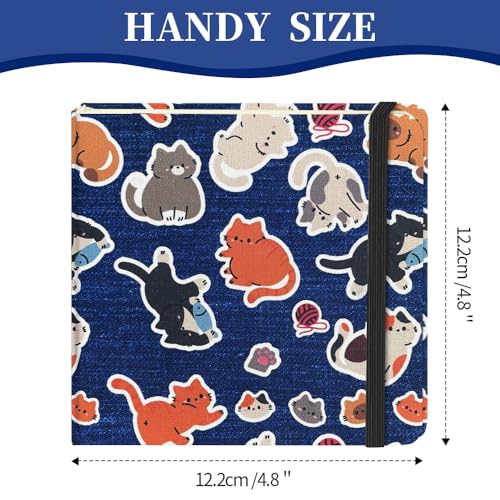 4.8x4.8 Pocket Sketch Book,Hardcover Art Sketchbook for Drawing Journal | Cloth Cover,80gsm Blank Paper,96Sheets,Lay-Flat,Portable Travel Creation Paint Diary Memo Planner,Dry MediaLine Ball Cat - color: Cloth Cover-4.8x4.8in-Line Ball Cat