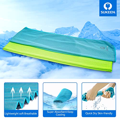 Sukeen 4 Pack Cooling Towels (40"x12") for Neck and Face Instant Cooling | Stay Cool in Hot Weather,Versatility,Soft,Breathable,Durability for Sports,Outdoor activities,Summer works in heat - color: Grey/Green/Pink/Lake Blue