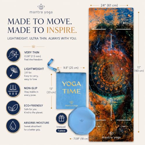 Mantra Yoga Travel PRO 1.5mm with Knee Pad - Foldable Fitness & Exercise Mat with Bag | Lightweight, Compact & Eco-Friendly | Non-Slip & Washable | For All Types of Yoga | 72" L x 24" W | 2.6 lbs - color: Masala