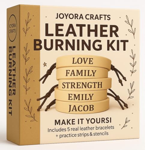 JOYORA Crafts Leather Bracelet Burning Kit for Teens – DIY Personalized Leather Name Bracelets with Woodburner, Stencils & Practice Strips – Phone-Free Creative Activity for Girls & Boys Ages 11–16