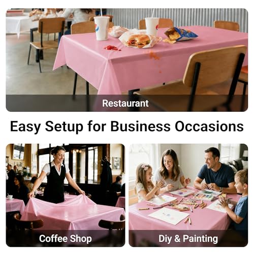 Auros 10-Pack Plastic Tablecloths, 54x108 Inch Disposable Table Covers, 8FT | Rectangle Waterproof & Throw Away Table Cloth, Easy Cleanup for Party, Wedding, Birthday, BBQ, Fits 6-8ft Tables, Candy Pink - color: Candy Pink, size: 54" X 108" Rectangle