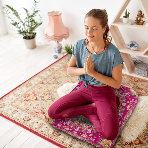 Mandala Meditation Cushion, Boho Meditation Mat, Meditation Pillows for Sitting on Floor, Cushions for Sitting in Home and Outdoor, Square Floor Pillow Cushion Seating for Yoga Accessories 22'' X 22'' - color: 06.mandala Meditation Cushion-1, size: 22x22