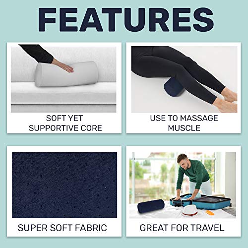 AllSett Health Round Cervical Roll Cylinder Bolster Pillow with Removable Washable Cover, Ergonomically Designed for Head, Neck, Back, and Legs || Ideal for Spine and Neck Support, Navy - style: 13x5 Inch, Soft, Blue