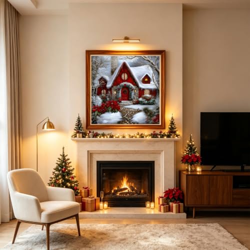 Christmas House Diamond Painting Kits for Adults, 5D Light Diamond Art Painting by Numbers Kits, DIY Winter Diamond Dots Art Kits Full Round Drill Christmas House Diamond Paintings for Decor12x12 inch