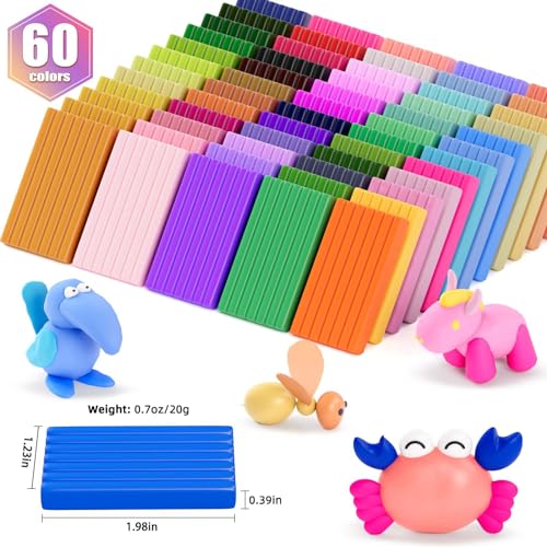 CiaraQ 60-Color Polymer Clay Oven Bake Modeling Kit | 14 sculpting tools, silicone mold, accessory pack, guide. Great for gifting, school, home, kids & artists. - color: 60 Colors, size: 20g / pcs