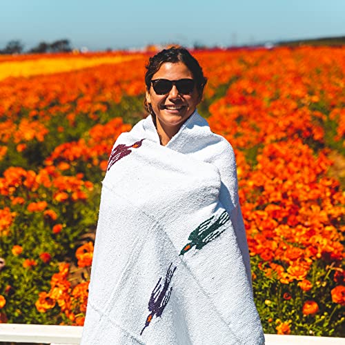 Open Road Goods Mexican Thunderbird Yoga Blanket, Handwoven Throw for Yoga, Meditation, and Home Décor – Versatile Blanket for Beach, Picnic, Camping, or Outdoor Use - color: Namaste White