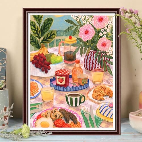RYMILIE Diamond Art Kits for Adults Food‑Filled Dining Table 12x16inch | 5D Stress Relief Diamond Painting Kit for Beginners, DIY Full Round Drill Gem Art Crafts for Home Wall Decor Gift - color: DP04068