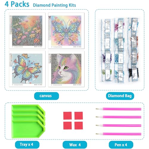UiSdfuy Diamond Art Kits for Kids,Arts & Crafts for Kid Ages 8-12,Diamond Art for Kids,Gem Art 4 Pack Diamond Painting 6" X 6" (Butterfly) - color: 4pcs-Butterfly